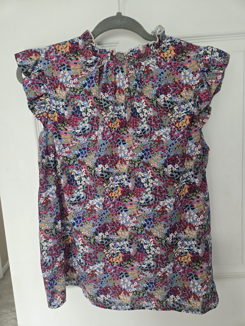 SHEIN Multicolor Floral Ruffle Mock-Neck Blouse